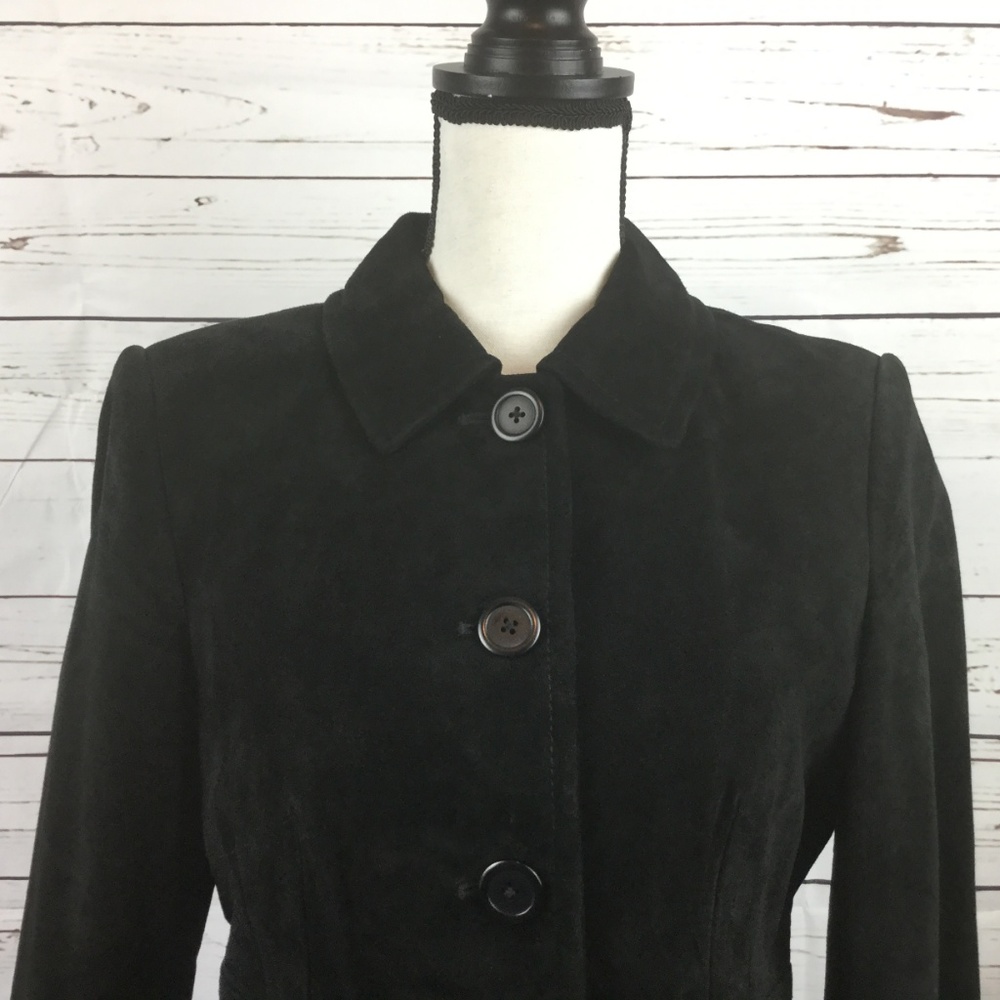Loft Black Suede Leather Jacket, Size 8P - Picture 2 of 8